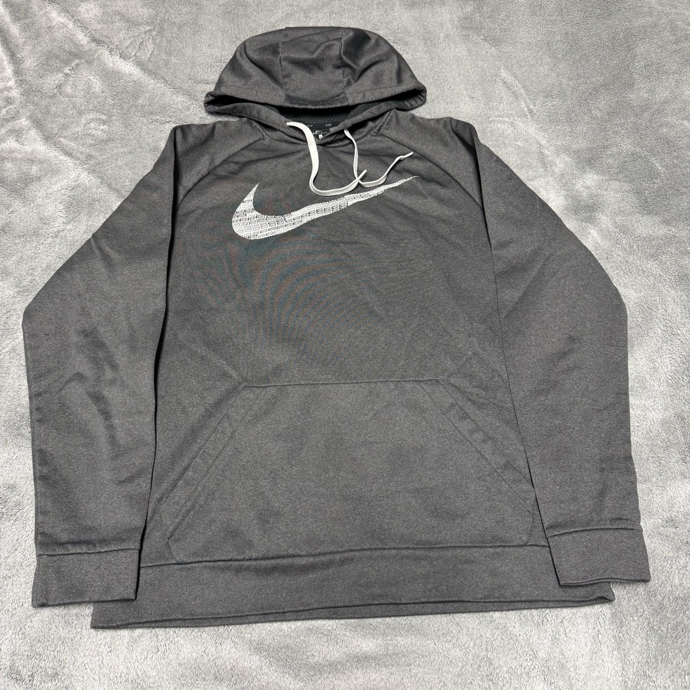 Nike Dri-FIT Men's Large Gray Pullover Hoodie Sweatshirt Logo Pockets